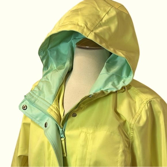 Talbots Hooded Canvas Yellow & Mint Green Anorak Rain Coat Jacket, size XLP - Picture 6 of 15